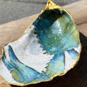 Blue Crab Decoupage Oyster Shell Dish: Coastal Ring Dish, Cape Cod Decor