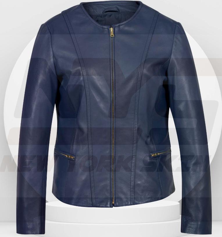 Collarless leather jacket womens clearance