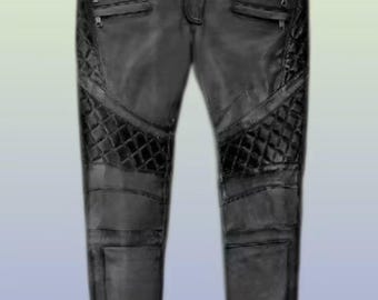 Handmade Black Lambskin Leather Pants: Slim Fit Biker Style