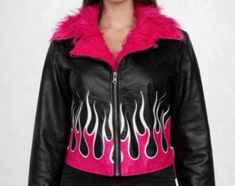 Handmade Sheep Leather Motorcycle Jacket: Women's Streetwear