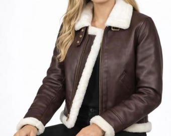 Maroon Sheepskin Leather Bomber Jacket: Faux Fur Lined