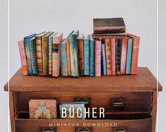 Libros en miniatura en colores pastel en escala 1:12 para imprimir y elaborar
