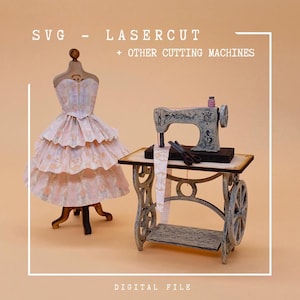 Taller de costura en miniatura a escala 1:12: kit cortado a láser con archivo de impresión (SVG - descarga digital)
