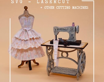 Miniature sewing studio in 1:12 scale – laser-cut kit with print file (SVG - digital download)
