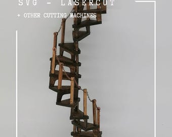 Spiral staircase SVG file laser cut for dollhouse or BookNook