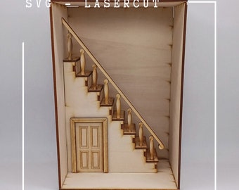Diorama de descarga digital SVG de la habitación debajo de las escaleras.