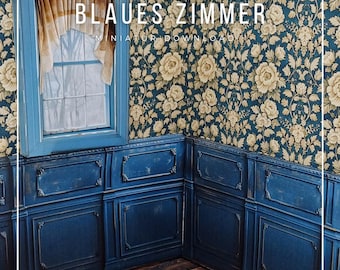 Roombox design "Blue Room" in 1:12 scale for printing and crafting