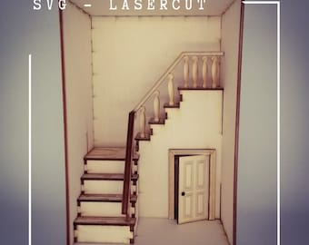 Caja de diorama con escaleras para descargar en formato SVG