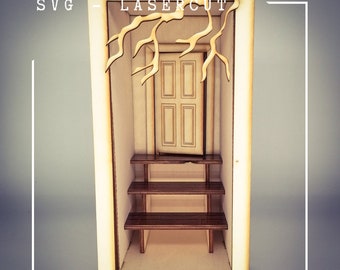 Descarga digital SVG para Book Nook con entrada a la casa