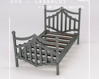 Miniature Bed SVG File Lasercut for Dollhouse or BookNook