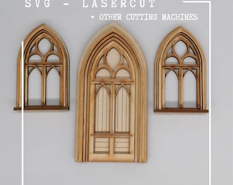 Gothic door and window SVG file laser cut for dollhouse or BookNook