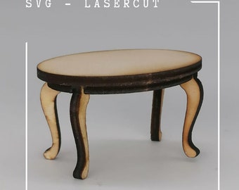 Archivo SVG de mesa pequeña cortado con láser para casa de muñecas o BookNook