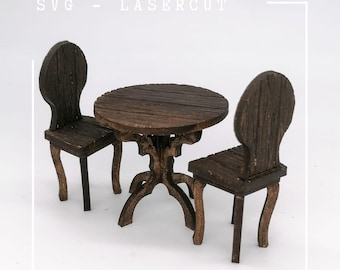 SVG download of miniature table and chair in 1:12 scale