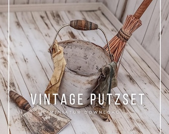 Vintage cleaning set in 1:12 scale for printing and crafting