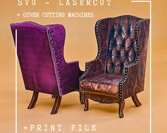 Miniature wing chair – Digital laser cut download with print file (for 2mm material)