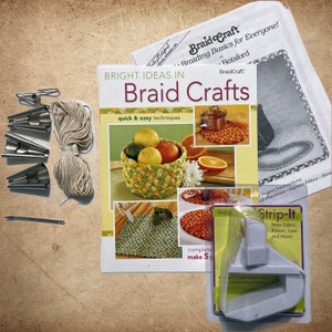 BraidCraft rug braiding Starter Kit: cones clamp lacing needle Braid Craft kit, tools, extra instructions for rugs, baskets. + Strip-it tool