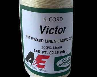 Waxed LINEN lacing 4-cord rug braiding weaving twine Victor natural color varies by roll ~ see photos