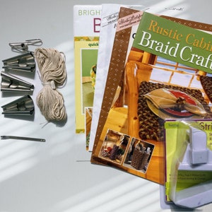 Deluxe BraidCraft rug braiding Starter Kit: cones clamp lacing needle Braid Craft kit, 5 instruction books. Includes a new Strip-it Tool