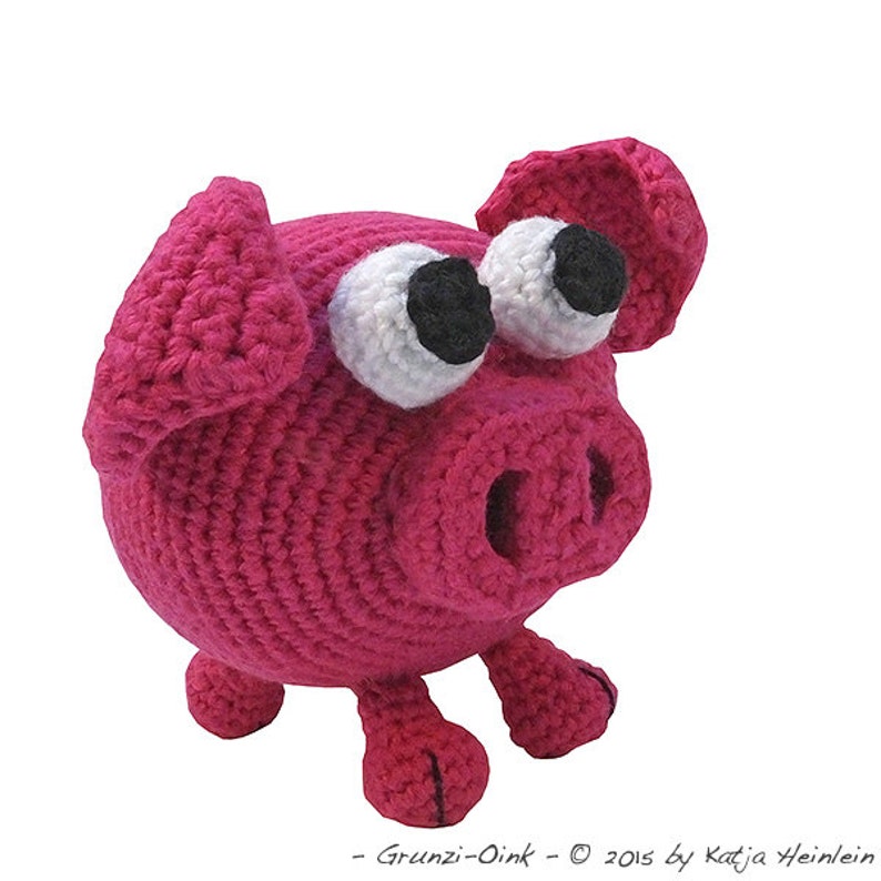 amigurumi animal glotzi PDF crochet pattern tutorial by Katja Heinlein pig piggy stuff toy digital swine pork sow pink ebook hog file kids image 1