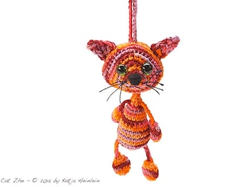 amigurumi cat zhe, PDF crochet pattern kitty kitten tutorial by Katja Heinlein, persian tutorial ebook bag pendant