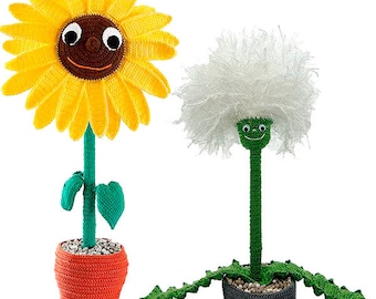 2 Anleitungen Sonneblume Blowball PDF Häkelanleitung Pusteblume blume ebook Häkelblume Anleitung häkeln Deko Sommer Blumendeko Fensterbank