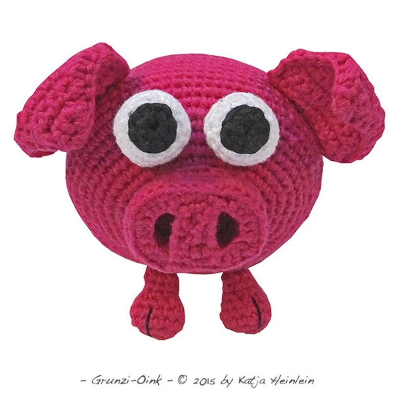 amigurumi animal glotzi PDF crochet pattern tutorial by Katja Heinlein pig piggy stuff toy digital swine pork sow pink ebook hog file kids image 3