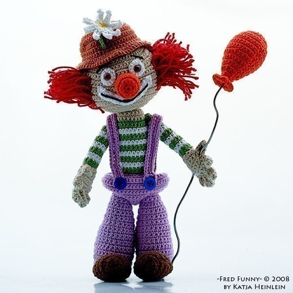 Circus Clown Fred Funny, Häkelanleitung von Katja Heinlein, Häkelmuster Häkelfigur Mann Mensch Geburtstag Party häkeln ebook amigurumi