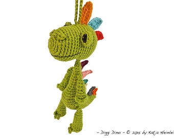 bag pendant Dino, PDF crochet pattern amigurumi tutorial by Katja Heinlein, ebook wyvern dinosaur file