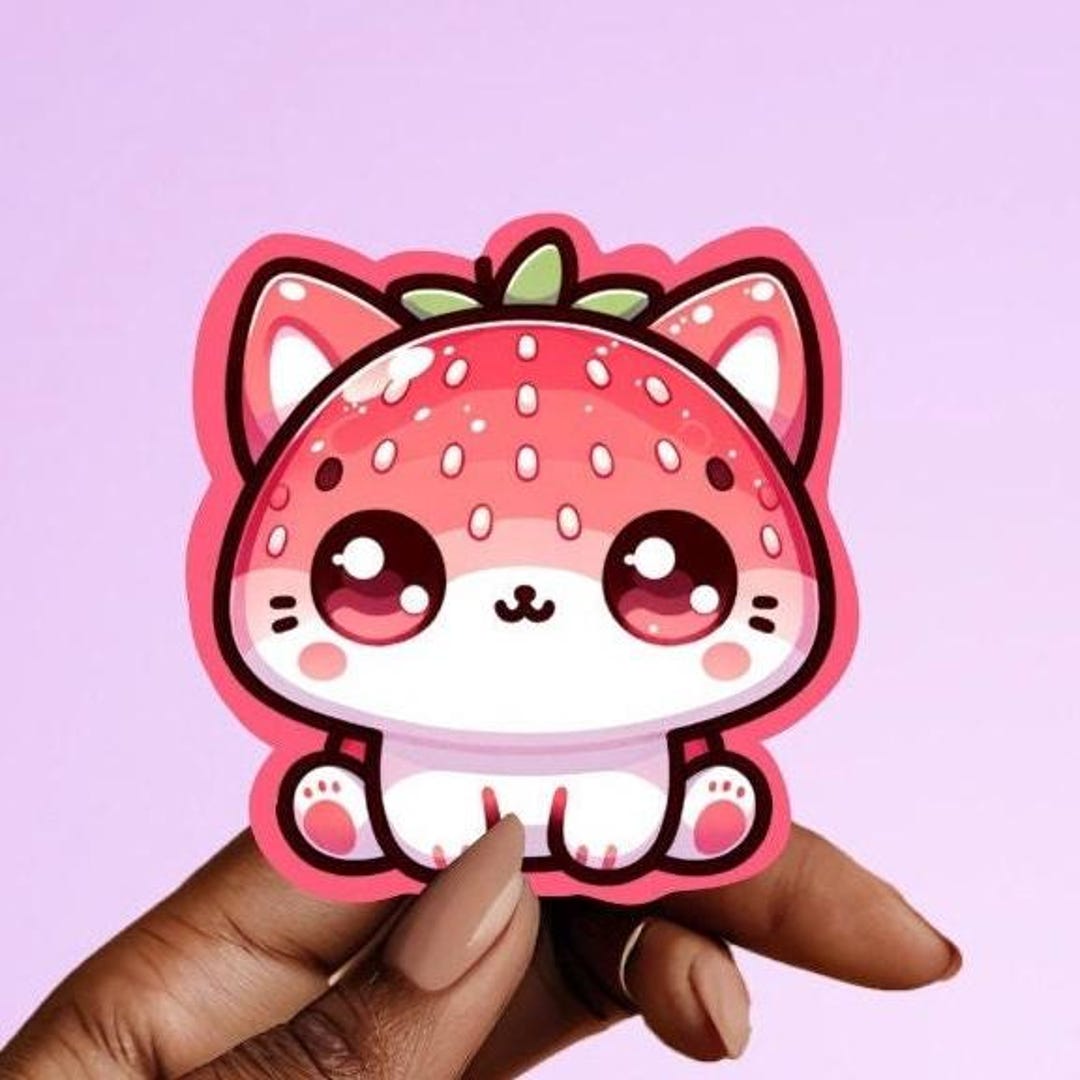 Strawberry Cat Sticker Kawaii Vinyl Decals, Weatherproof & Durable ...