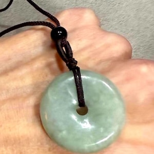 Genuine Jade Donut Pendant Necklace: Luck, Prosperity, Healing (27mm)