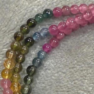 Certified Top Quality Dainty Rainbow Tourmaline 3 Lap Bracelet, All Natural Crystal, Spiritual, Protection, Happiness, Mini Beads, Round 3mm