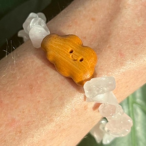 Rose Quartz Chip Bracelet: Kids Petite, Wooden Bunny or Cloud