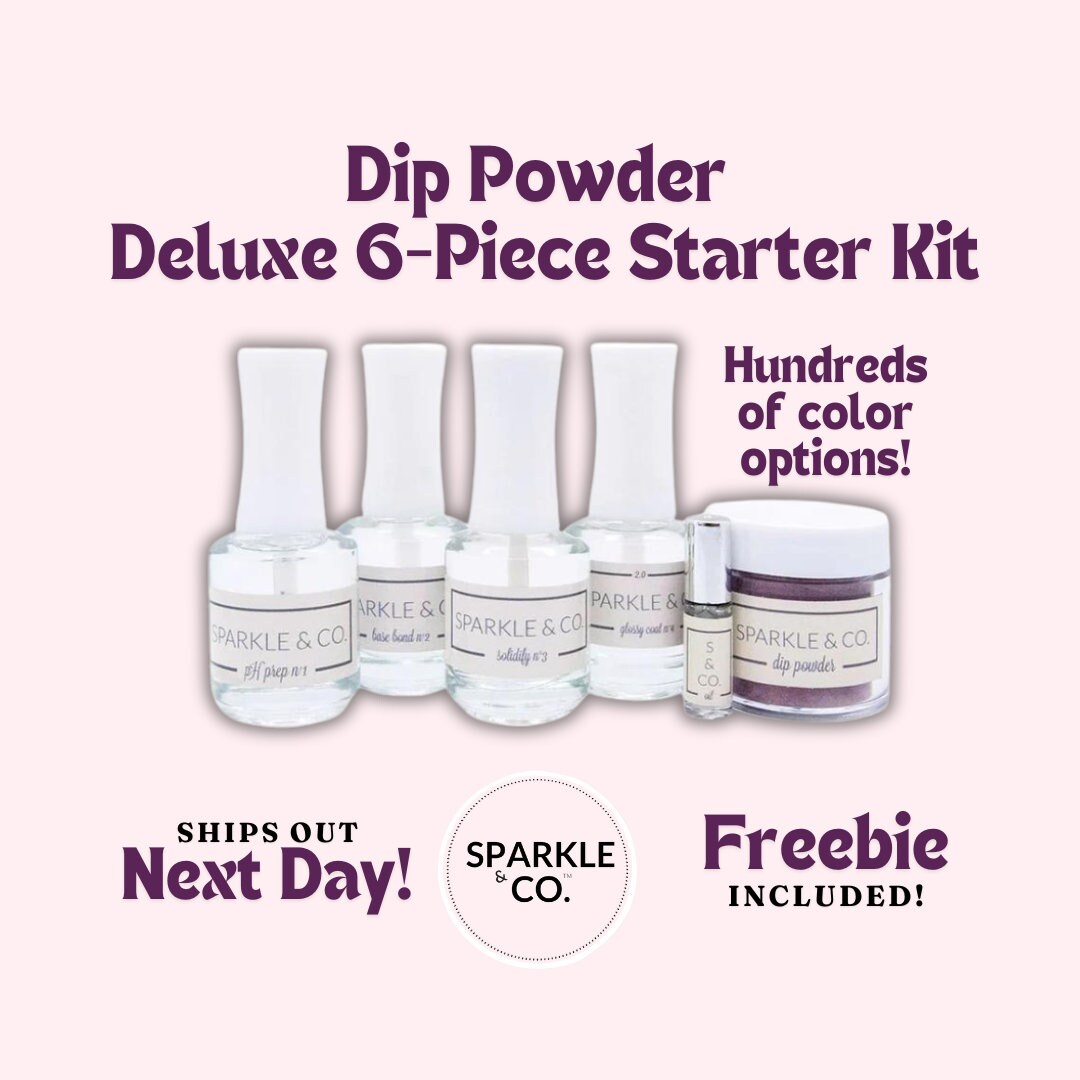 Dip Powder Starter Kit | Deluxe 6 Piece Bundle | Dip Liquids Base ...