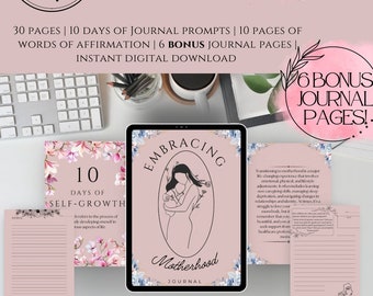 Motherhood Self-Growth Journal, Engaging Prompts, Affirmations, 30 Pages (Digital Download)