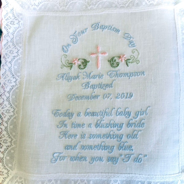Embroidered Baptism Gift Handkerchief