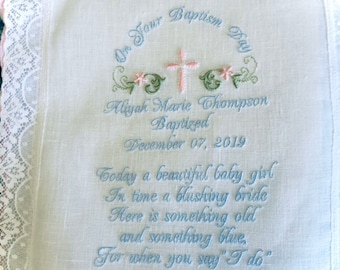 Embroidered Baptism Gift Handkerchief