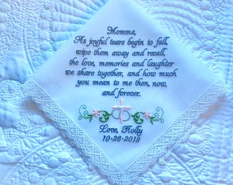 Moeder van de bruid aangepaste geborduurd zakdoek
