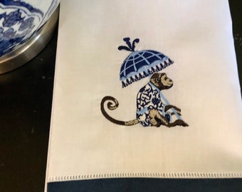 Chinoiserie- British Colonial Ready to Ship Linen Guest Towel