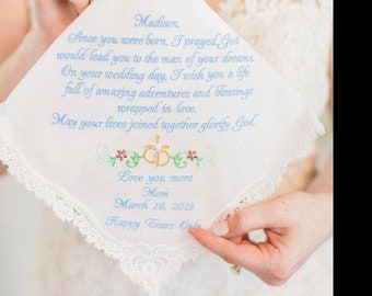 Custom Embroidered Bride Wedding Handkerchief Gift From Mother of the Bride
