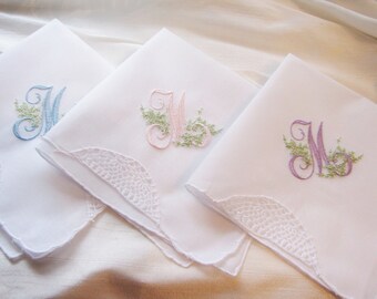 Three Elegantly Monogrammed Handkerchiefs