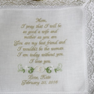 Custom Embroidered Irish Linen Mother of the Bride Handkerchief