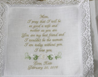 Custom Embroidered Irish Linen Mother of the Bride Handkerchief