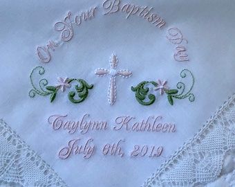 Custom Embroidered Baptism Gift Handkerchief