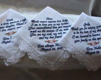 Three Personalized Embroidered Wedding Handkerchiefs