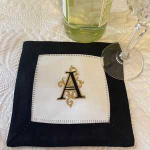 Custom monogrammed linen cocktail napkins