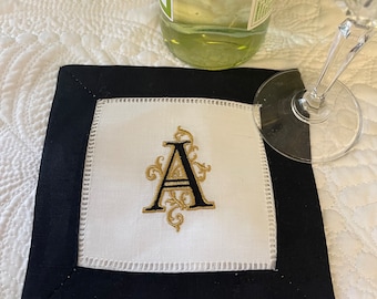 Custom monogrammed linen cocktail napkins