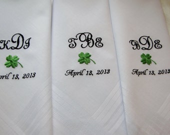 Set of 3 Monogrammed Men's Weddng Handkerchiefs