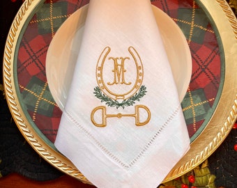 Monogrammed Equestrian Linen Dinner Napkins