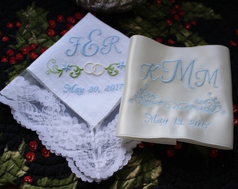 Something Blue Wedding Handkerchief and Wedding Dress Label Set