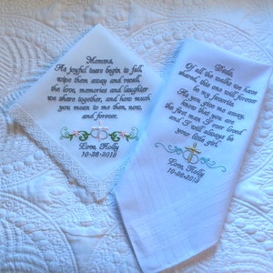 Custom embroidered Wedding Handkerchiefs For Mother and Father of the Bride